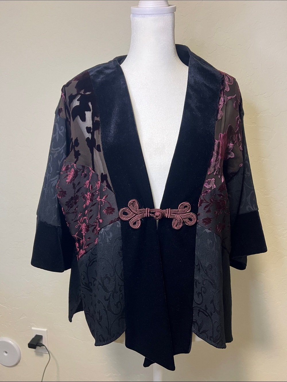 Spencer Alexis Vintage Burnout Velvet Mixed Media Art  Kimono Tunic Top Jacket M